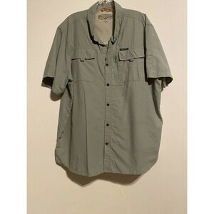 FIELD & Stream XXL Short Sleeve Button Up Shirt Pockets Green Fishing